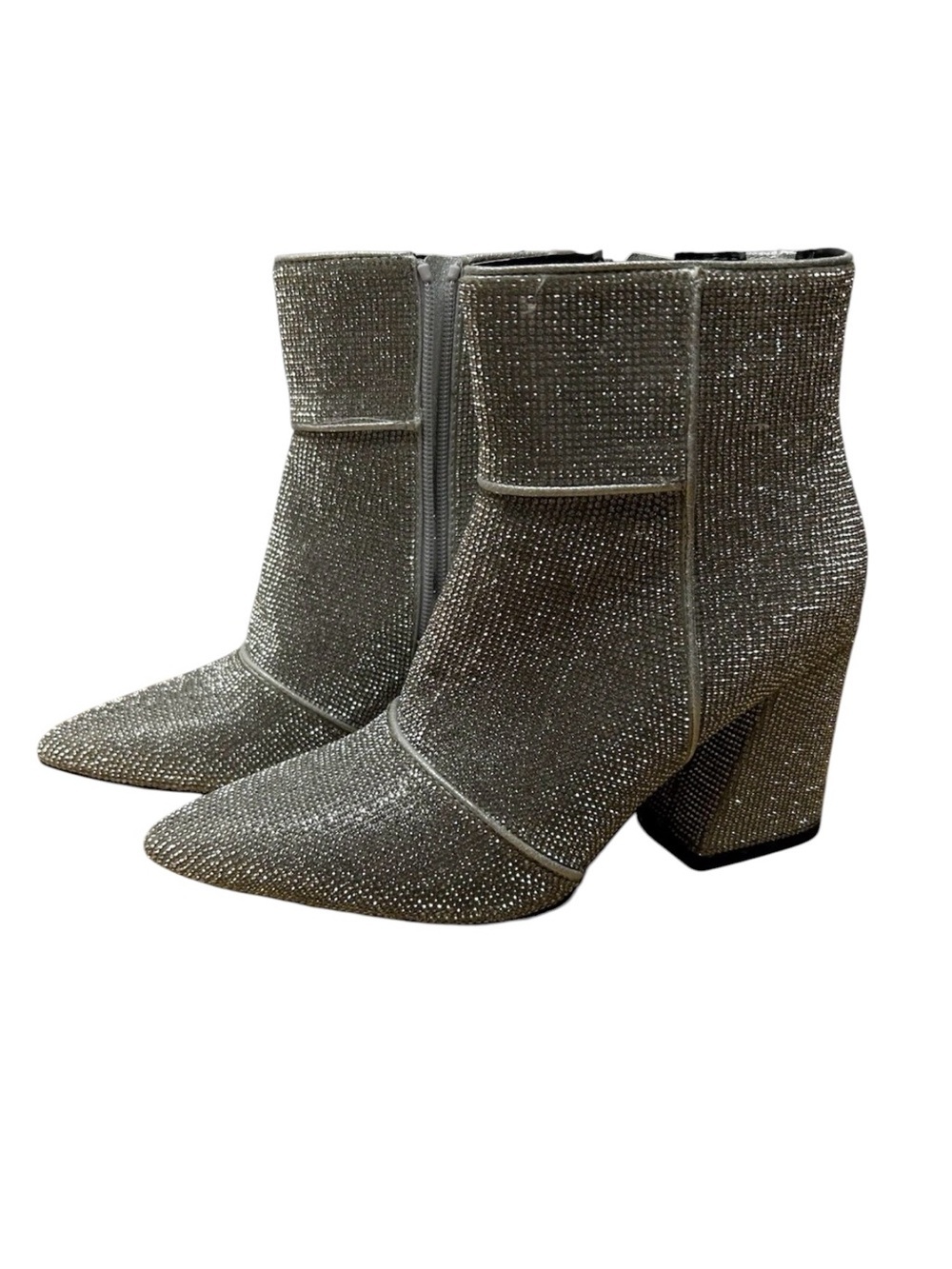 Silver Glitter Pointed Toe Block Heel Ankle Boots